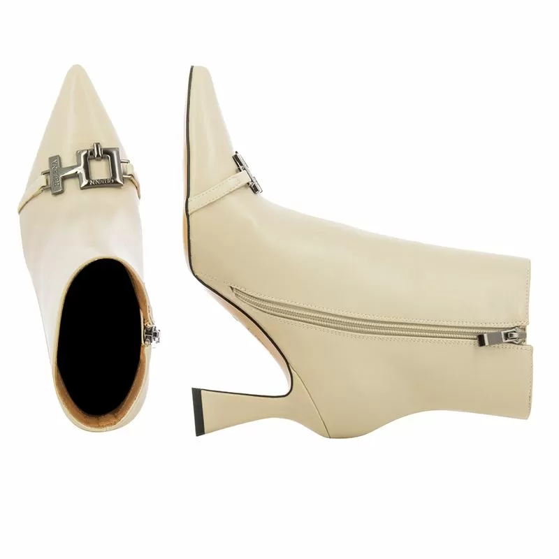 Дамски Боти На Ток  QUEEN HELENA - K3277  BEIGE PU